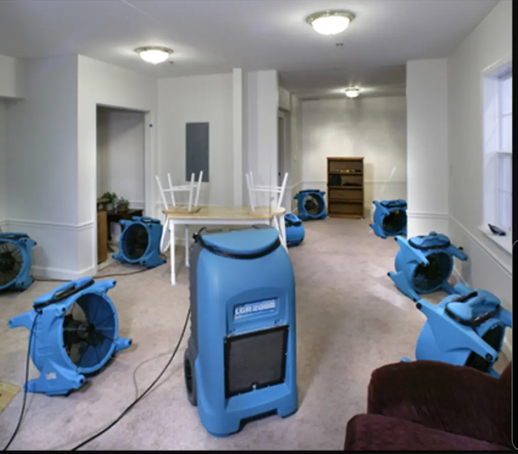 Air movers and dehumidifier setup for Water Damage Restoration in Morristown